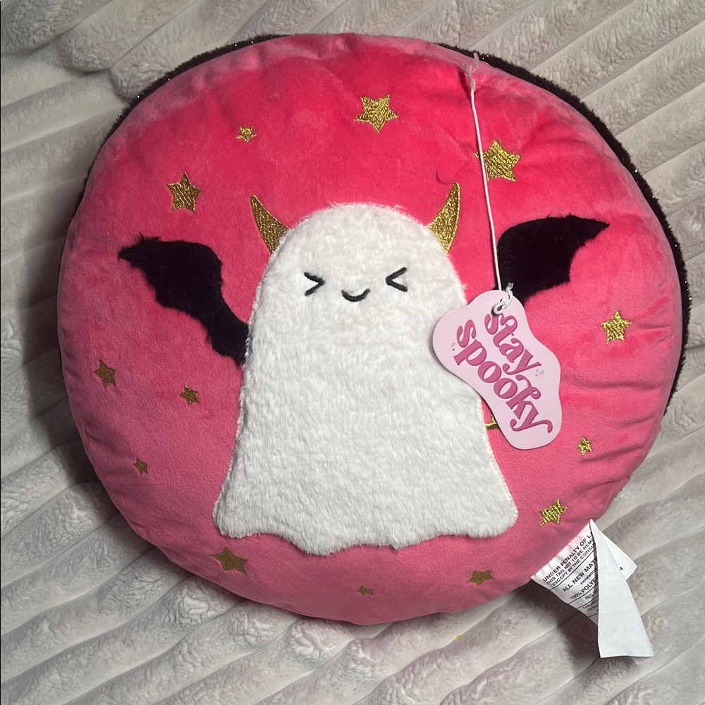 Pink Ghost Pillow with Gold Stars